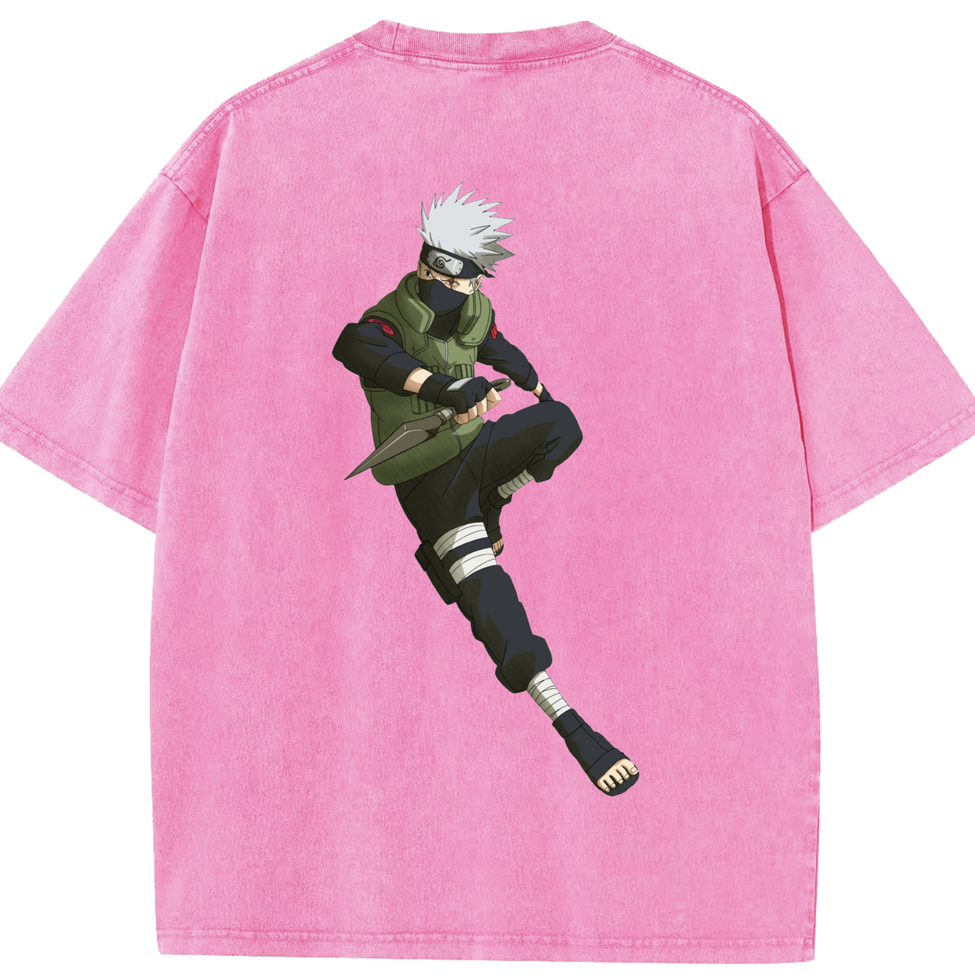 （画像用） NARUTO -ナルト- はたけ カカシ Hatake Kakashi 綿100% ヴィンテージ風 半袖Tシャツ（背面プリント）